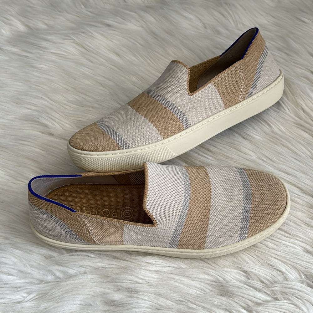 Rothy's Birch Stripe Neutral Slip-On Sneakers Size 10 - Picture 2 of 13